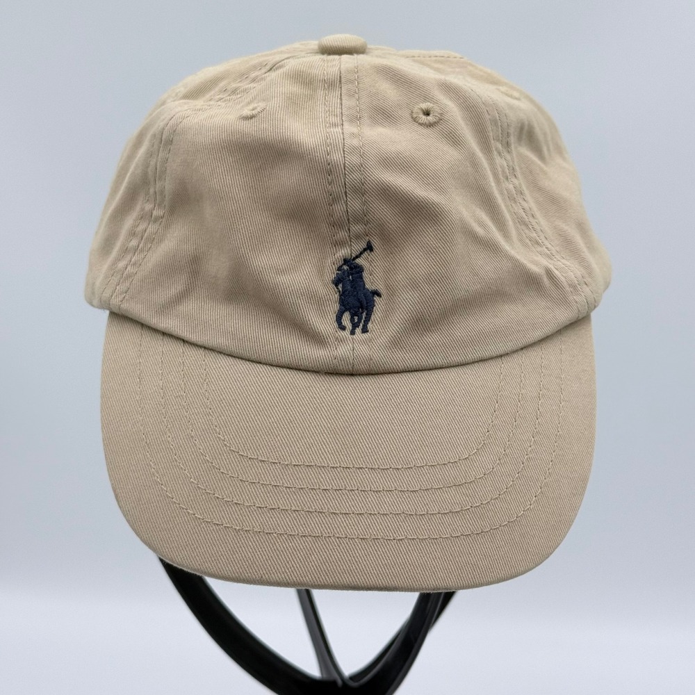 Polo Ralph Lauren Toddler Khaki Tan Cotton Chino Baseball Cap Hat Navy Pony
